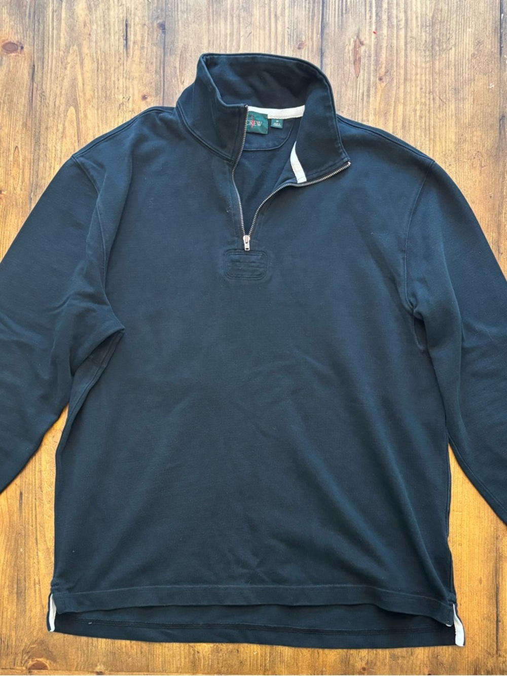 J. Crew Black Zip-Front Rugby Pullover with Cream Trim